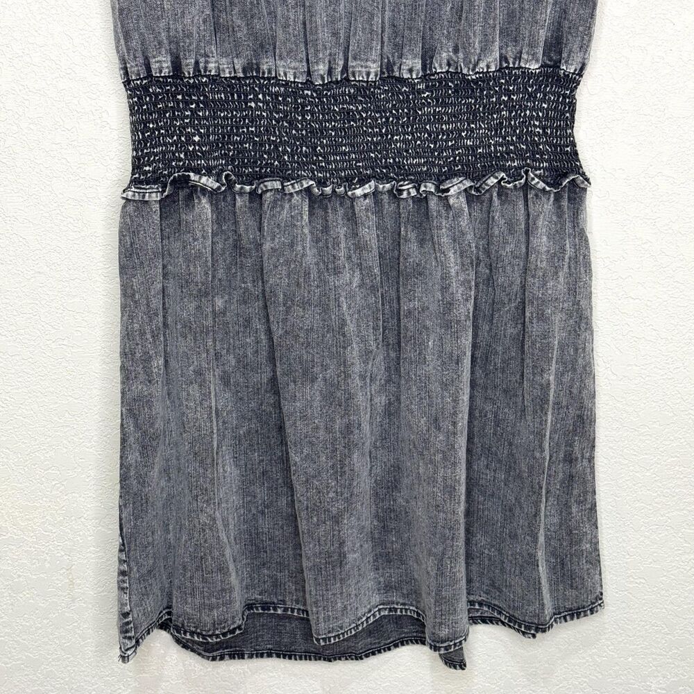 Rails Amina Dress Womens Medium Black Acid Wash Smocked Flutter Sleeve Mini - Picture 5 of 10